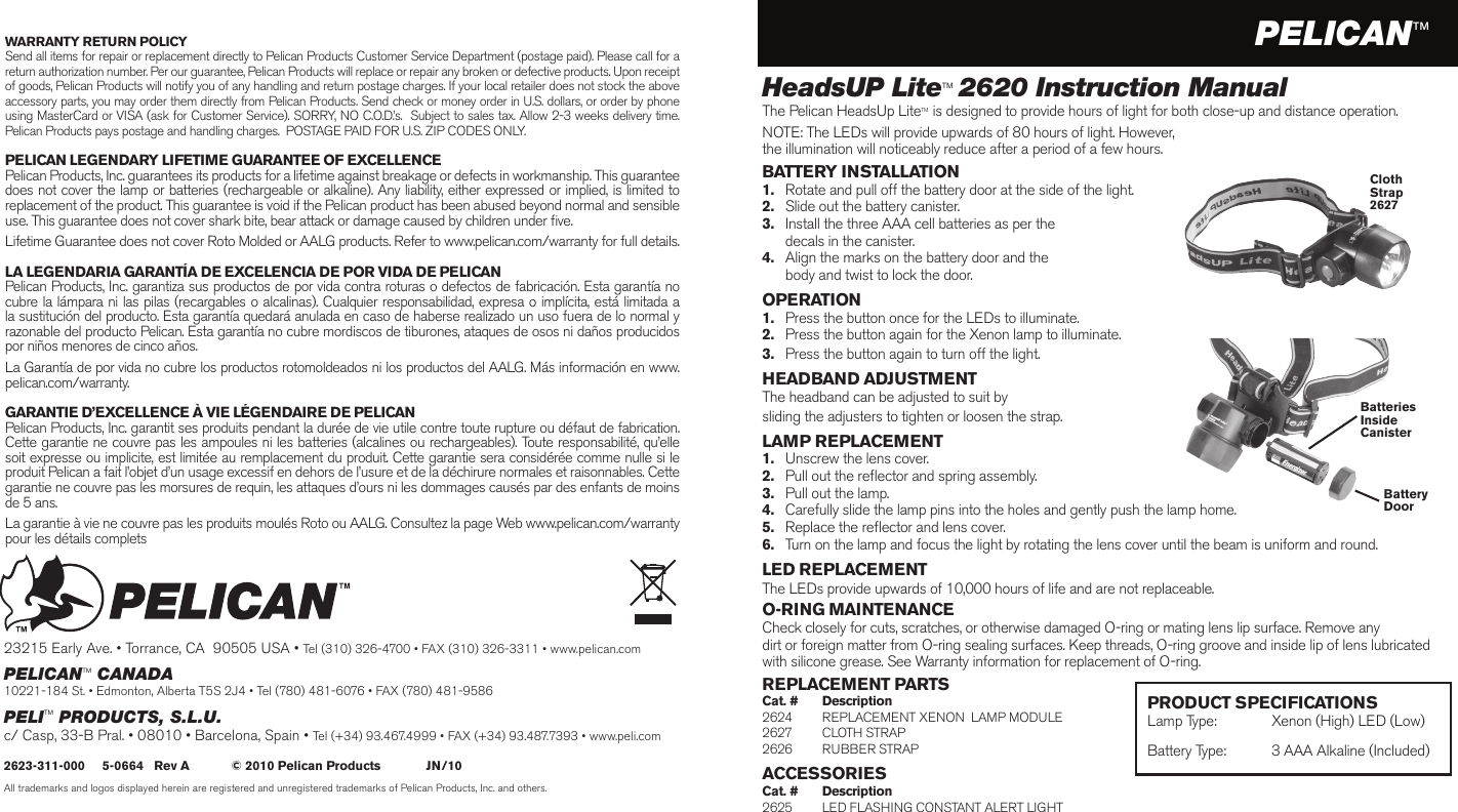 Page 1 of 2 - Pelican Pelican-Work-Light-2620-Users-Manual-  Pelican-work-light-2620-users-manual