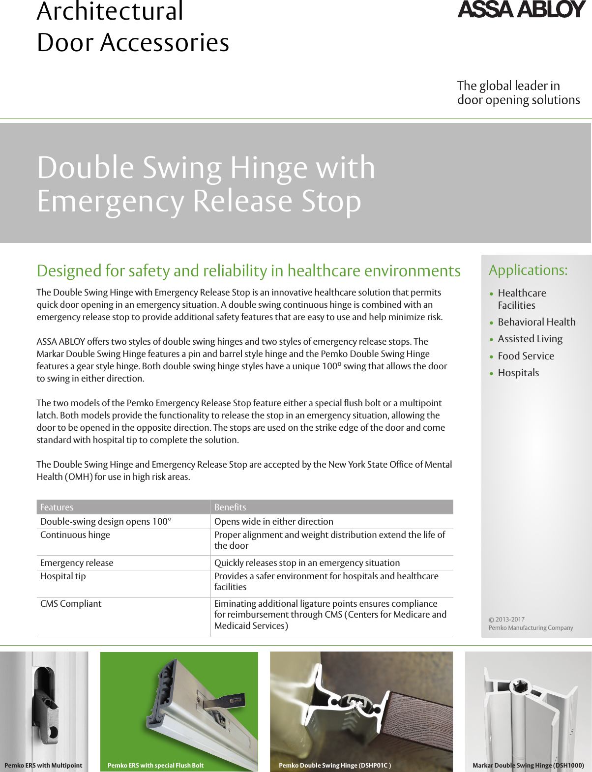 Pemko Double Swing Hinge With Emergency Release Stop 80038Pemko