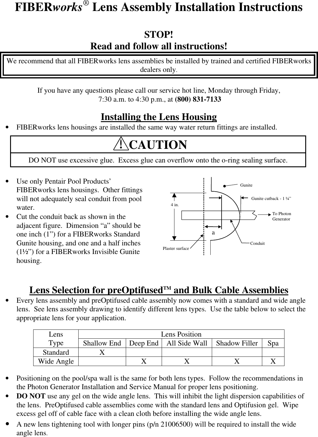 Page 1 of 2 - Pentair Pentair-Fiberworks-Wide-Angle-Lens-Users-Manual- 99293000_4-02  Pentair-fiberworks-wide-angle-lens-users-manual