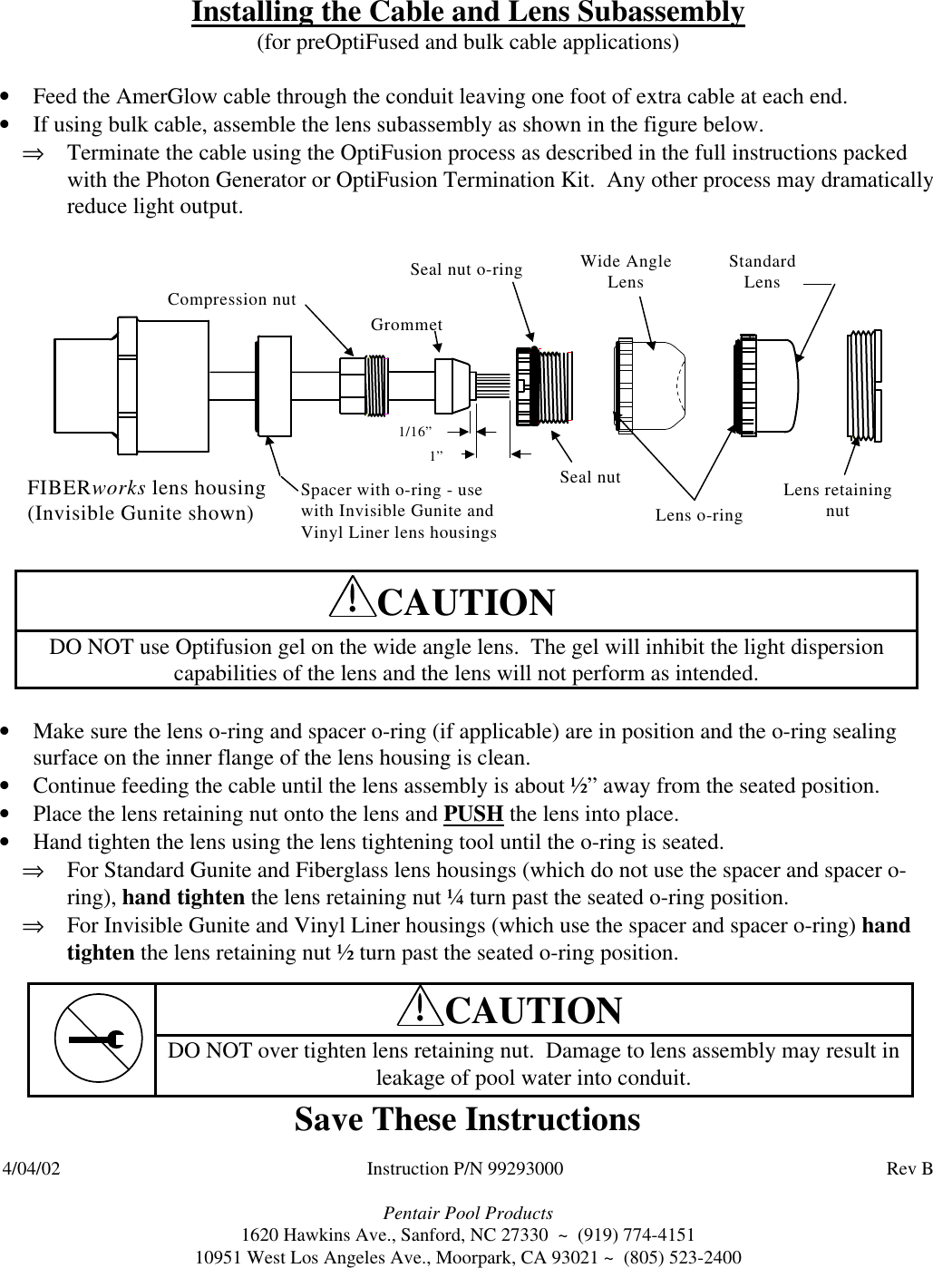 Page 2 of 2 - Pentair Pentair-Fiberworks-Wide-Angle-Lens-Users-Manual- 99293000_4-02  Pentair-fiberworks-wide-angle-lens-users-manual