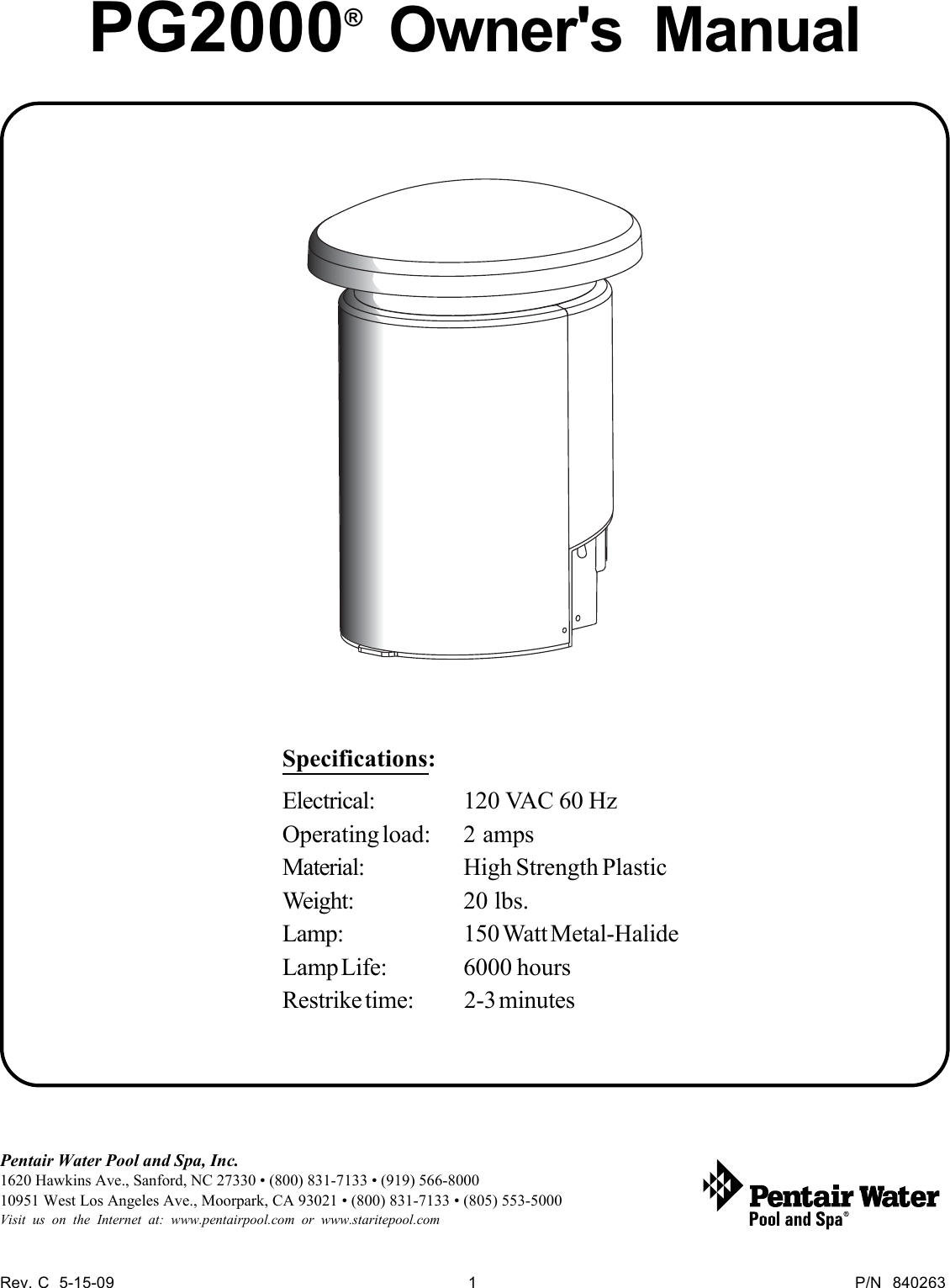 Page 1 of 4 - Pentair Pentair-Illuminator-Pg2000-Users-Manual PG 200 Onwers Manual Correction DCO 5-15-09 _2_