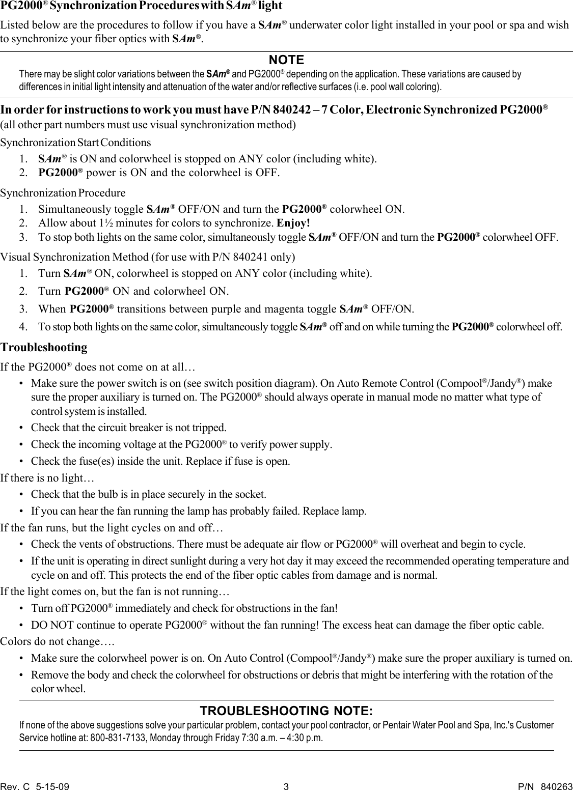 Page 3 of 4 - Pentair Pentair-Illuminator-Pg2000-Users-Manual PG 200 Onwers Manual Correction DCO 5-15-09 _2_