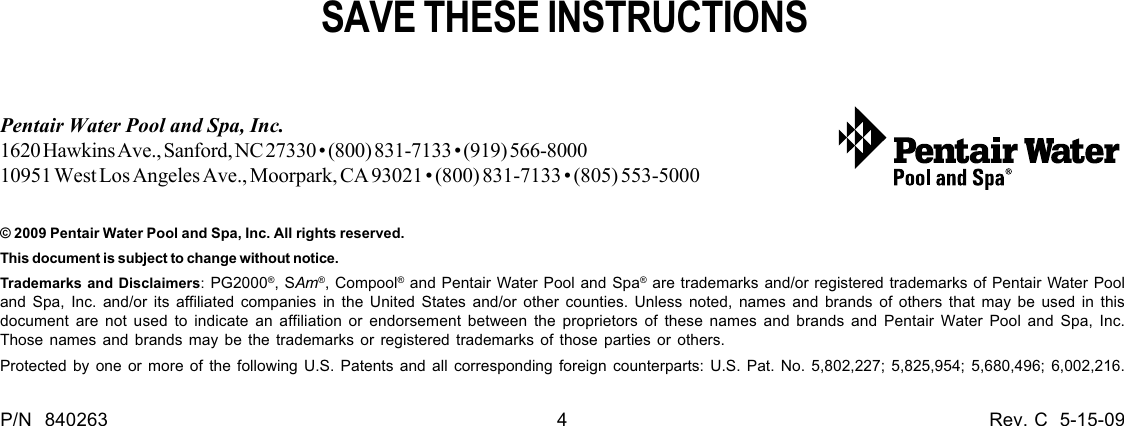 Page 4 of 4 - Pentair Pentair-Illuminator-Pg2000-Users-Manual PG 200 Onwers Manual Correction DCO 5-15-09 _2_