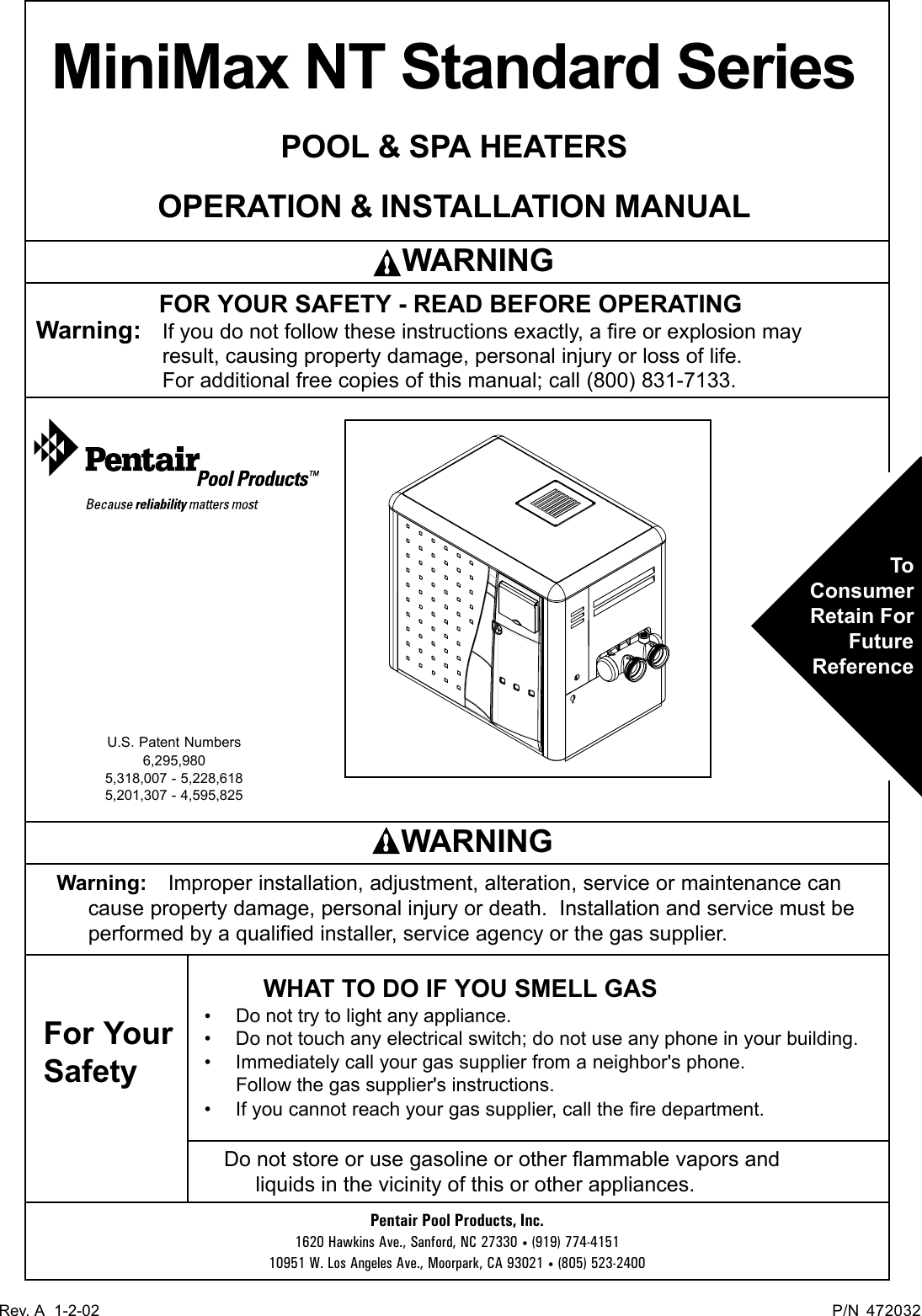 Pentair Minimax Nt Standard Series Users Manual 472032_revA.p65