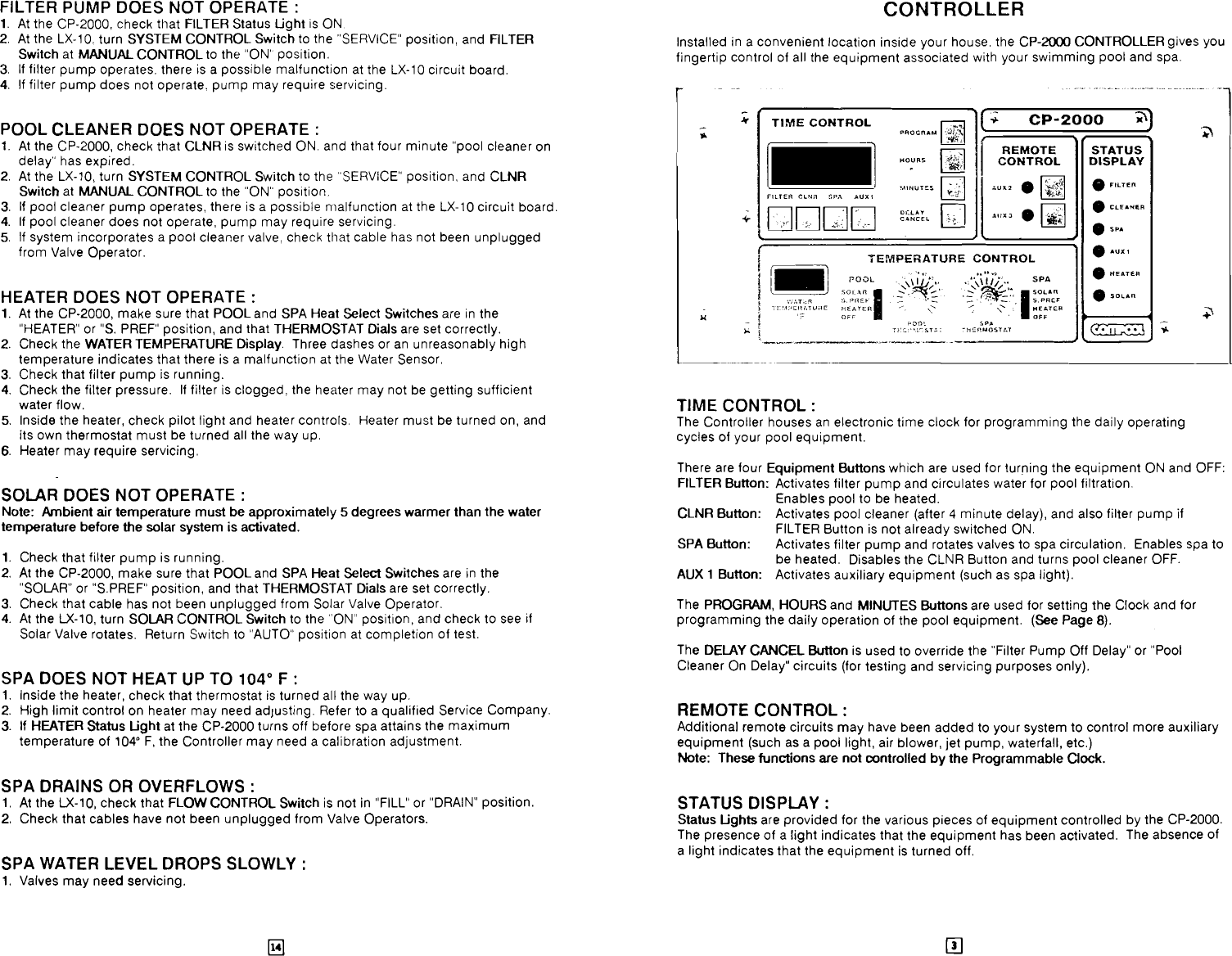 Page 4 of 8 - Pentair Pentair-Pool-Spa-Control-System-Cp-2000-Users-Manual-  Pentair-pool-spa-control-system-cp-2000-users-manual