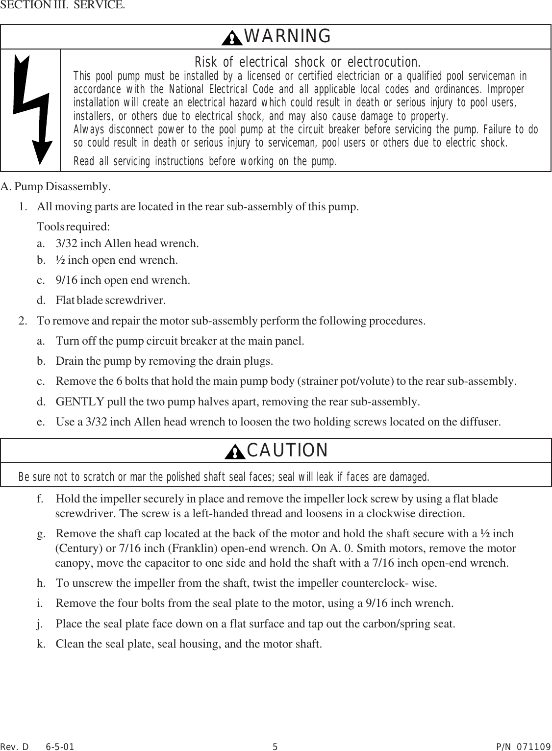 Page 5 of 10 - Pentair Pentair-Whisperflo-Pump-Users-Manual- 071109_Rev D-6-01.p65  Pentair-whisperflo-pump-users-manual