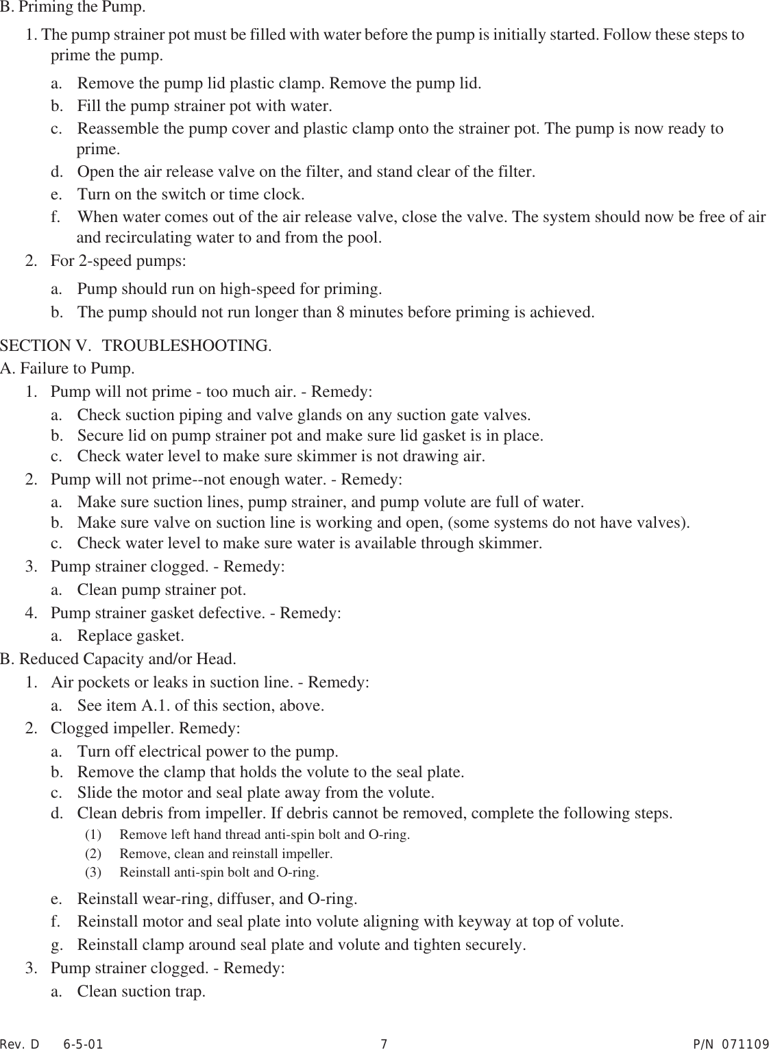 Page 7 of 10 - Pentair Pentair-Whisperflo-Pump-Users-Manual- 071109_Rev D-6-01.p65  Pentair-whisperflo-pump-users-manual