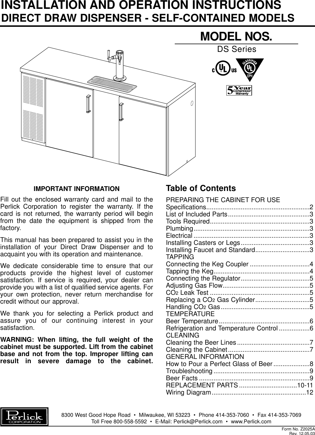 Page 1 of 12 - Perlick Perlick-Ds-Series-Users-Manual-  Perlick-ds-series-users-manual