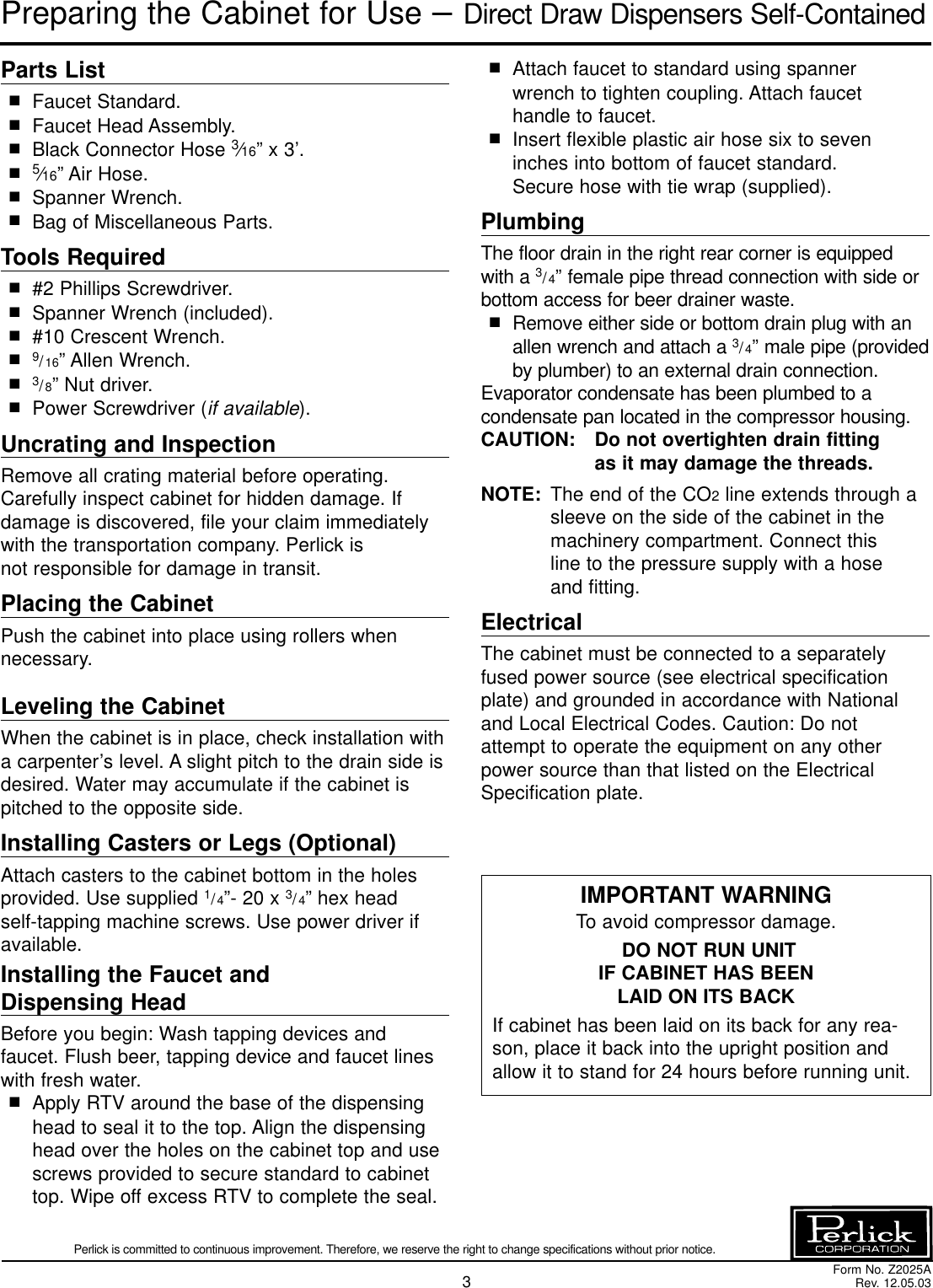 Perlick Ds Series Users Manual