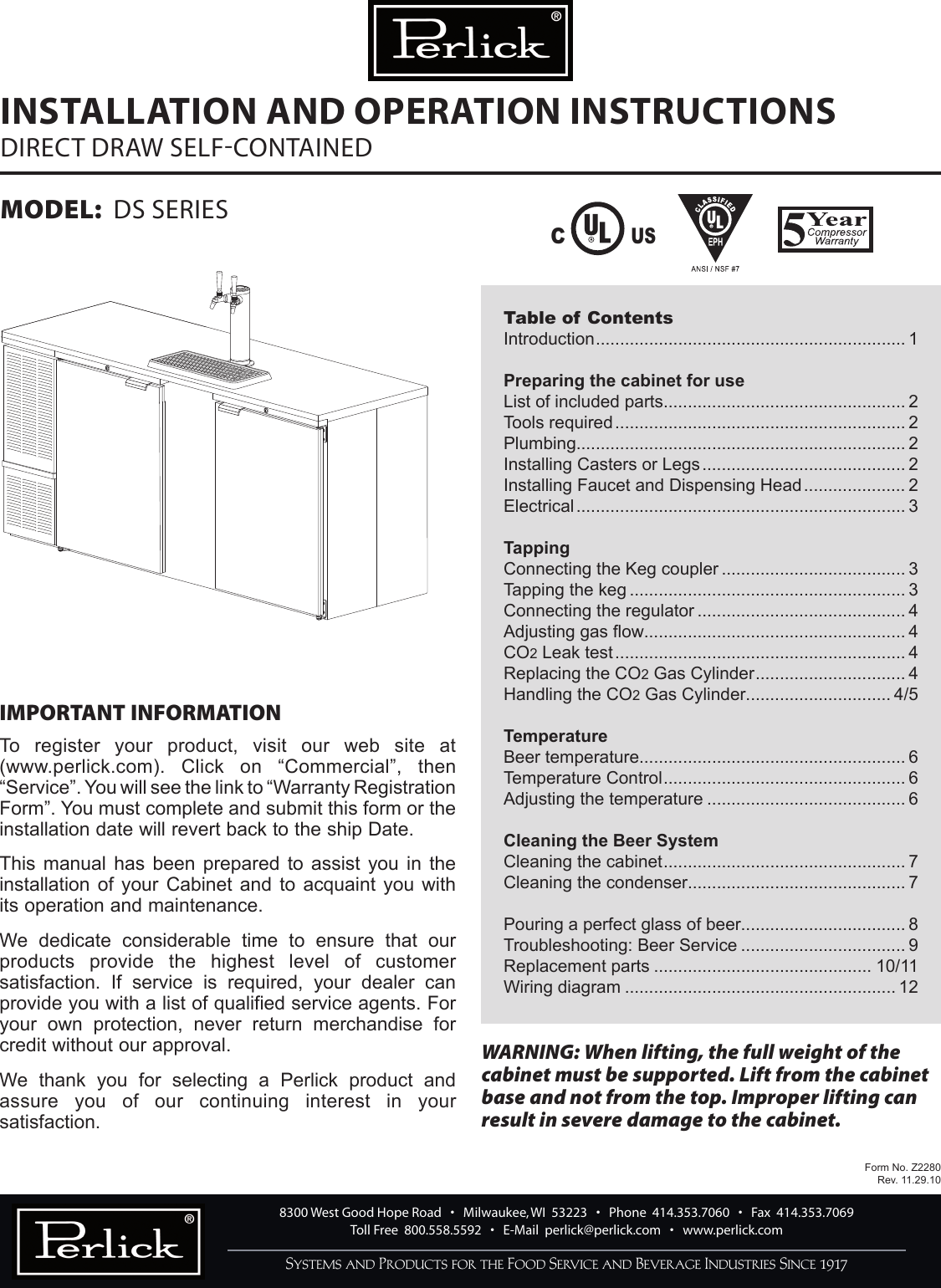 Perlick Ds Users Manual DS_Z2280