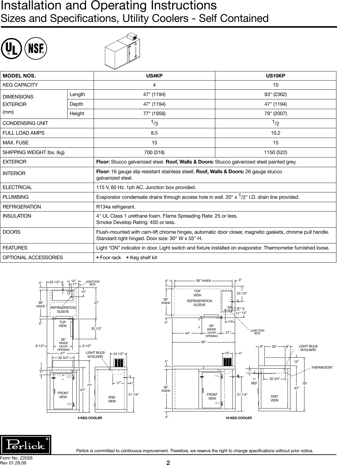 Page 2 of 12 - Perlick Perlick-Utility-Coolers-Us10Kp-Users-Manual-  Perlick-utility-coolers-us10kp-users-manual