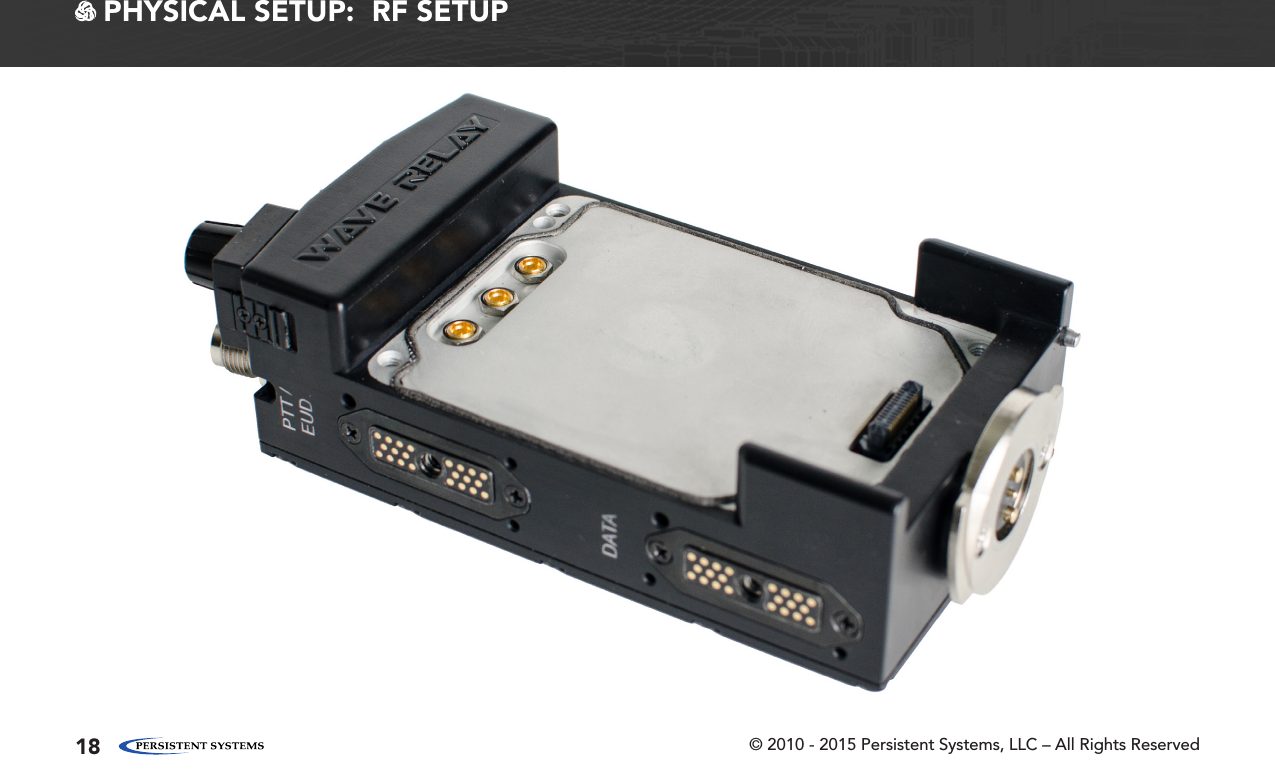 © 2010 - 2015 Persistent Systems, LLC – All Rights Reserved18 PHYSICAL SETUP:  RF SETUP