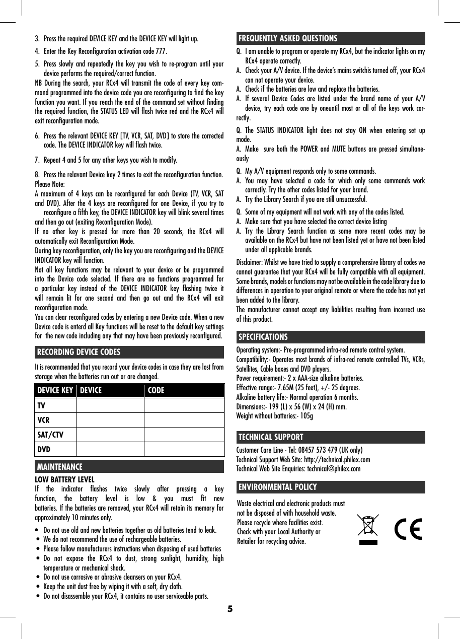 Page 5 of 11 - Philex Philex-Rc026Sp-Users-Manual- RC026 WEEE  Philex-rc026sp-users-manual