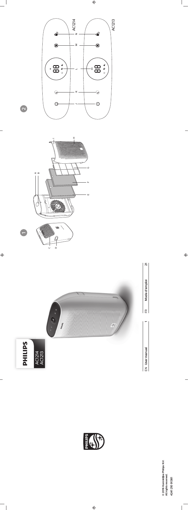 AC1214AC1213EN  User manual  1 FR    Mode d’emploi  21© 2016 Koninklijke Philips N.V.All rights reserved. 4241 210 913811 2J K L M N AC1214AC1213EFGHIABDC