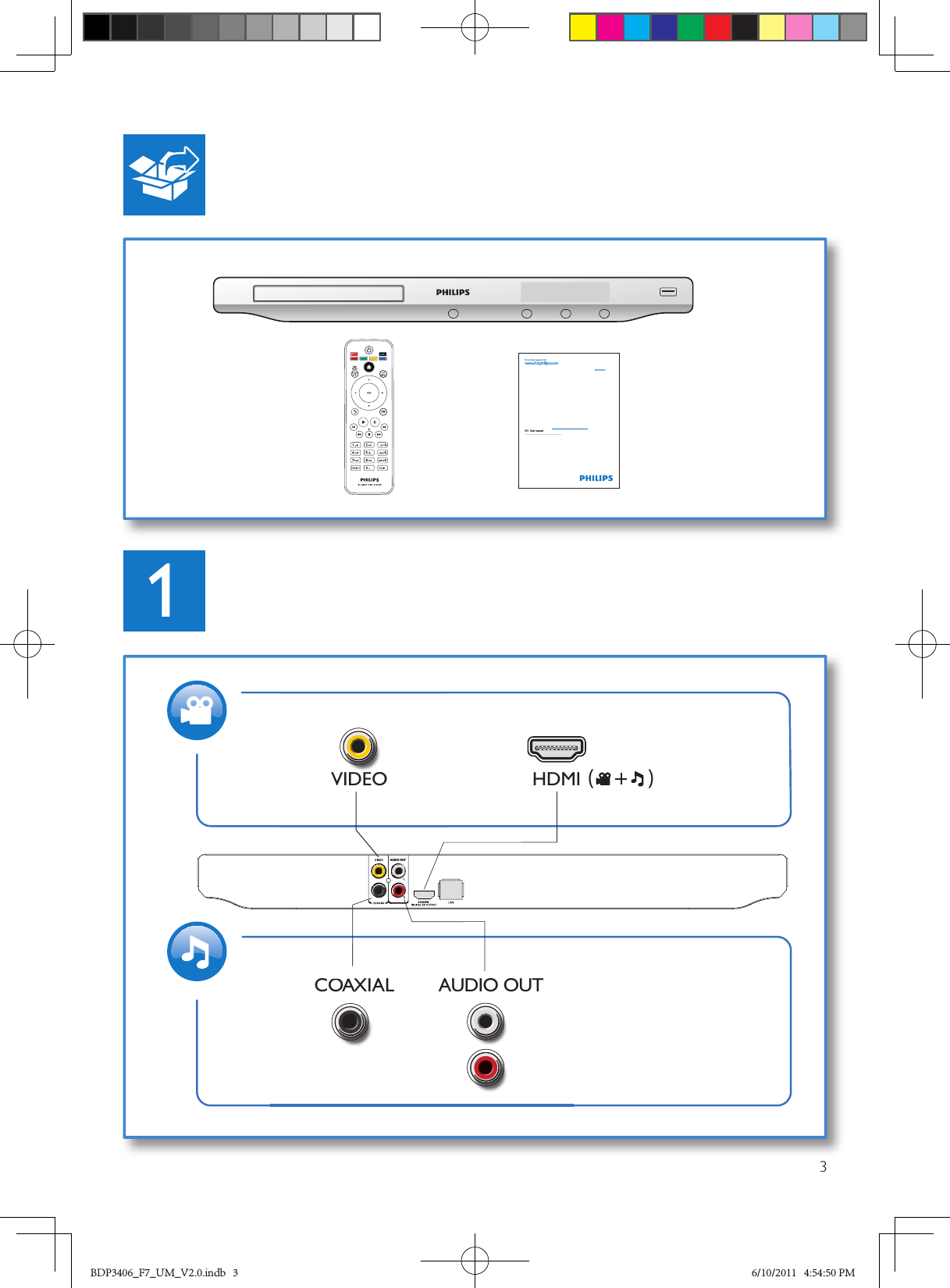 31For product support, visitwww.hd.philips.comEN  User manualBDP3406/F7(           )HDMIVIDEO COAXIAL AUDIO OUTVIDEOCOAXIALAAAUDIO OUTAUDIO OUTAUDIO OUTBDP3406_F7_UM_V2.0.indb   3 6/10/2011   4:54:50 PM