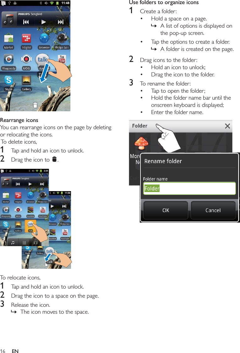 16Use folders to organize icons1   »  »2   3        Rearrange icons1 2    1 2 3  »EN
