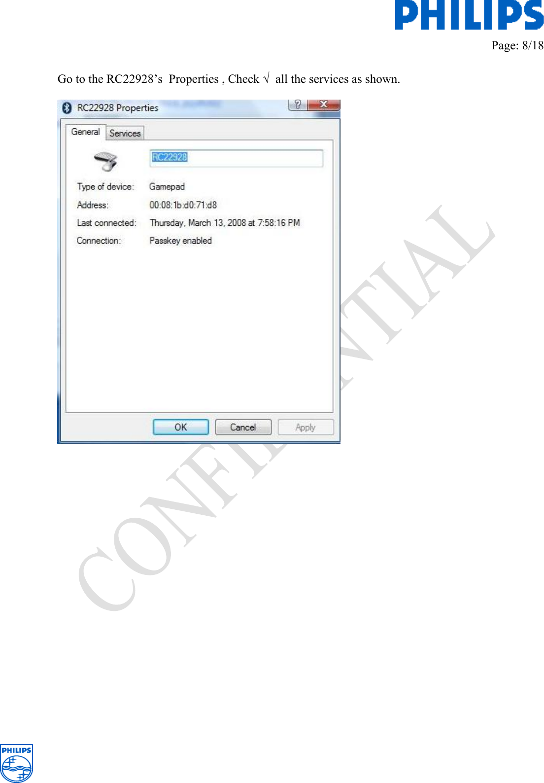         Page: 8/18   Go to the RC22928’s  Properties , Check √  all the services as shown.                        