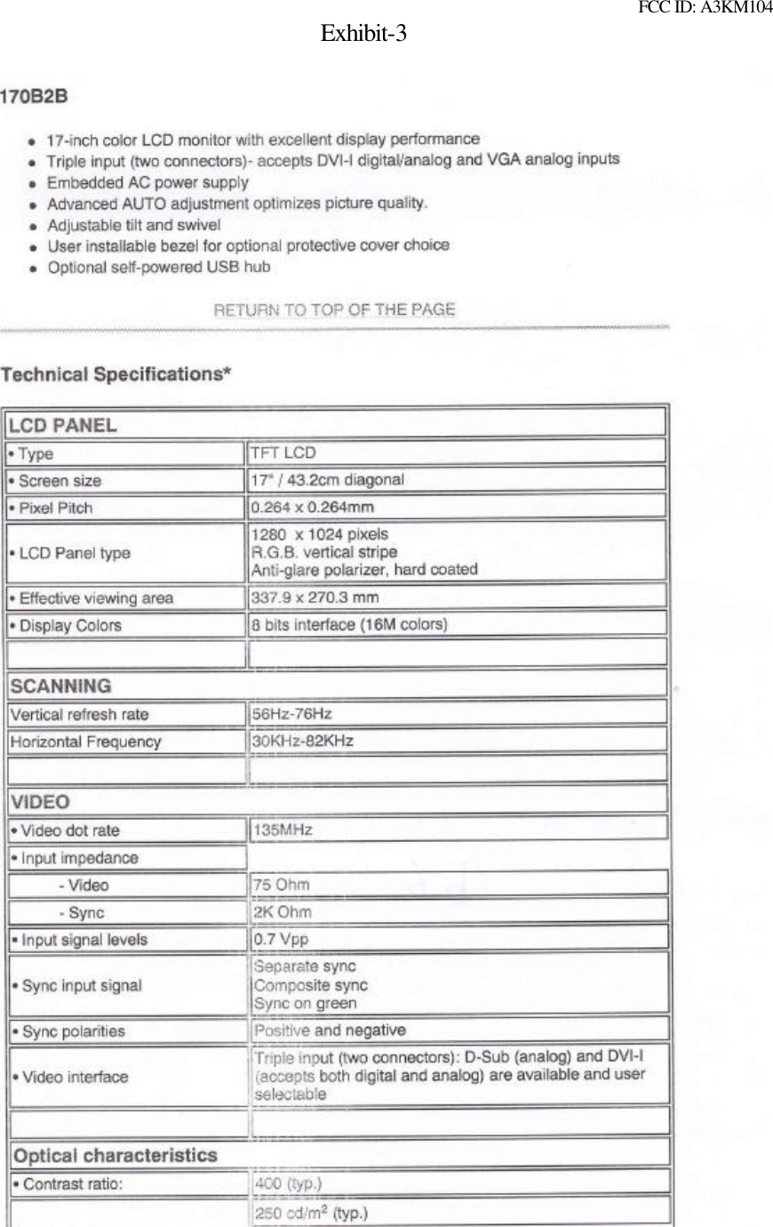 FCC ID: A3KM104 Exhibit-3  