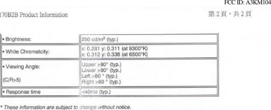 FCC ID: A3KM104  