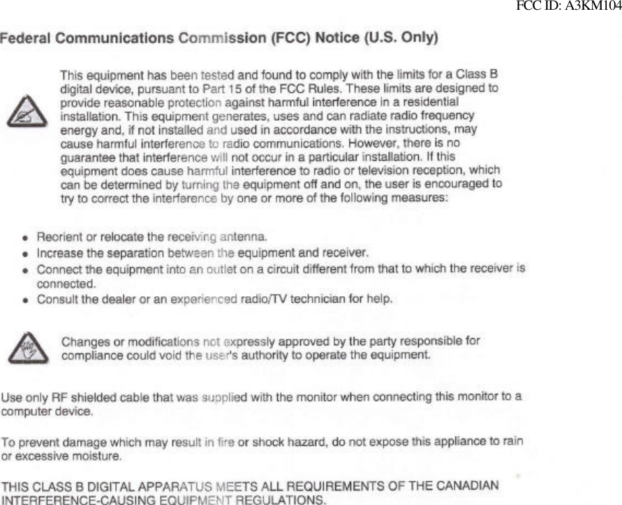 FCC ID: A3KM104  
