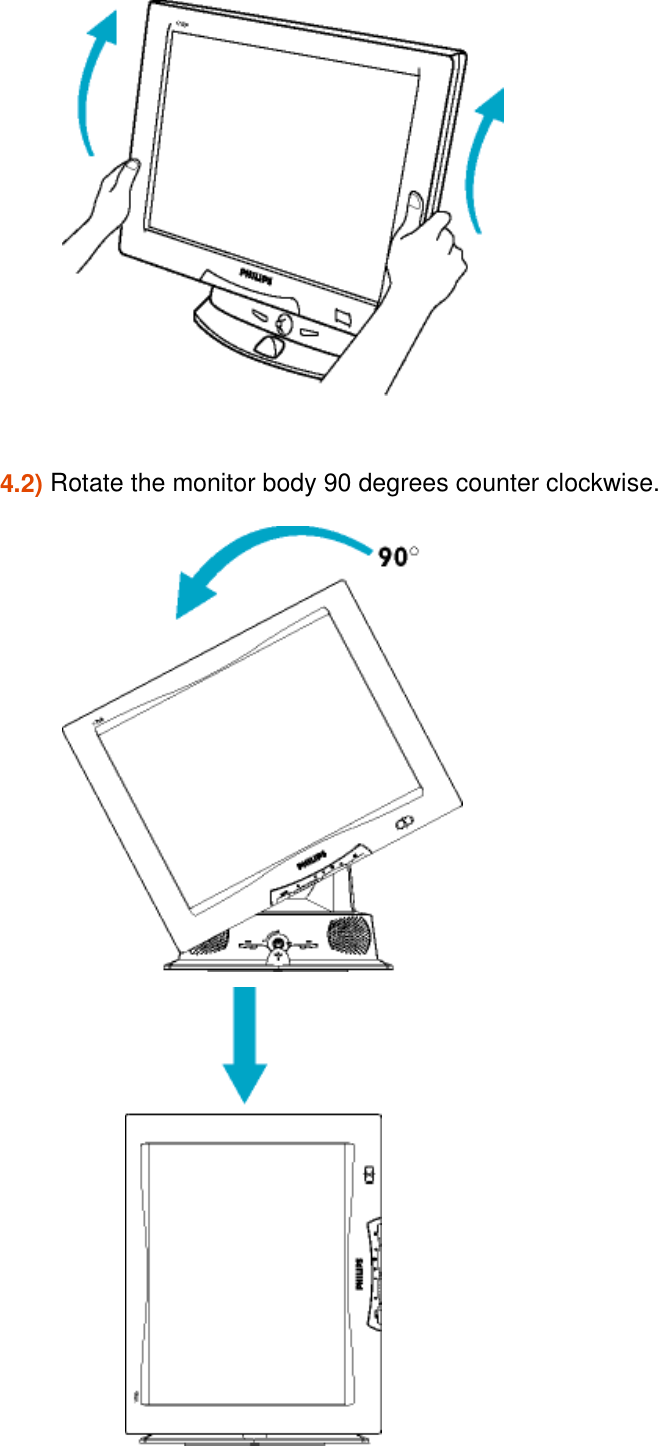    4.2) Rotate the monitor body 90 degrees counter clockwise.   