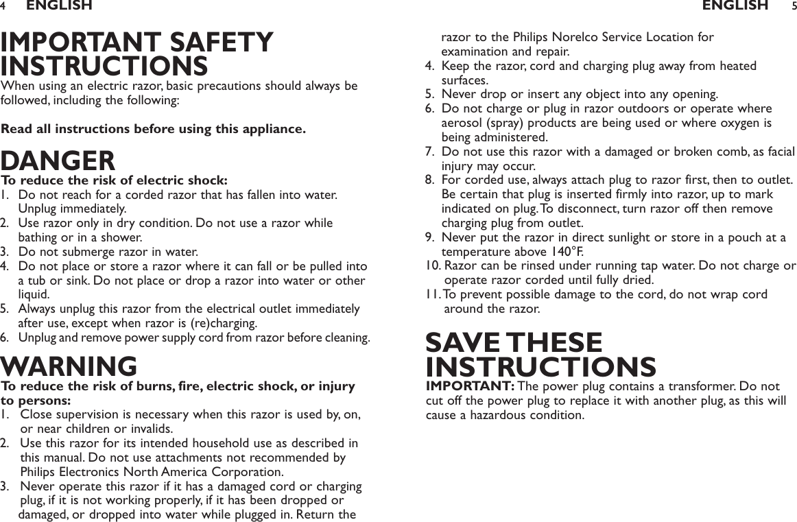 Page 3 of 11 - Philips-Norelco Philips-Norelco-7180Xl-Users-Manual- 07_7180XL_7183XL  Philips-norelco-7180xl-users-manual