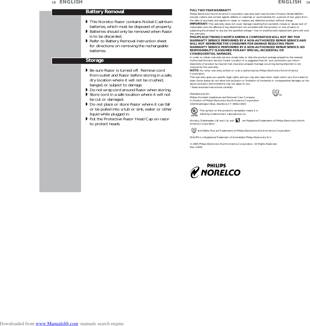 Page 10 of 10 - Philips-Norelco Philips-Norelco-Reflex-Plus-6-6843Xl-Users-Manual- ManualsLib - Makes It Easy To Find Manuals Online! Philips-norelco-reflex-plus-6-6843xl-users-manual