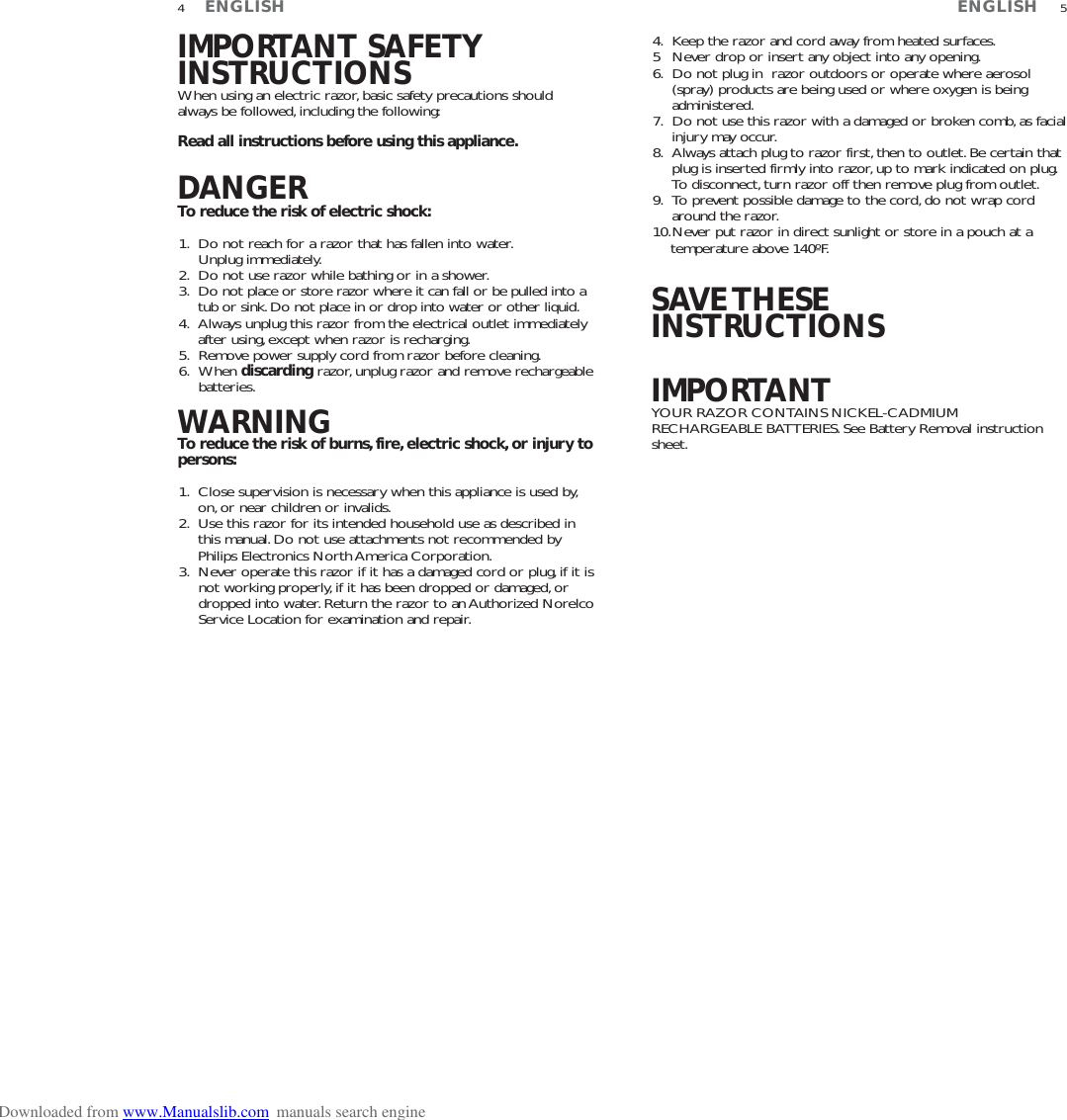 Page 3 of 10 - Philips-Norelco Philips-Norelco-Reflex-Plus-6-6843Xl-Users-Manual- ManualsLib - Makes It Easy To Find Manuals Online! Philips-norelco-reflex-plus-6-6843xl-users-manual