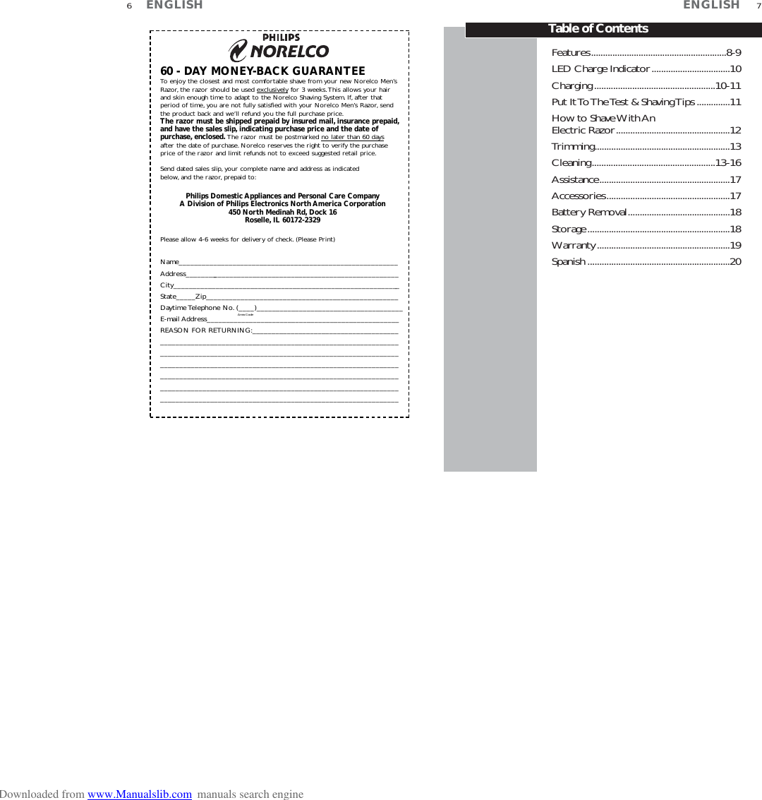 Page 4 of 10 - Philips-Norelco Philips-Norelco-Reflex-Plus-6-6843Xl-Users-Manual- ManualsLib - Makes It Easy To Find Manuals Online! Philips-norelco-reflex-plus-6-6843xl-users-manual