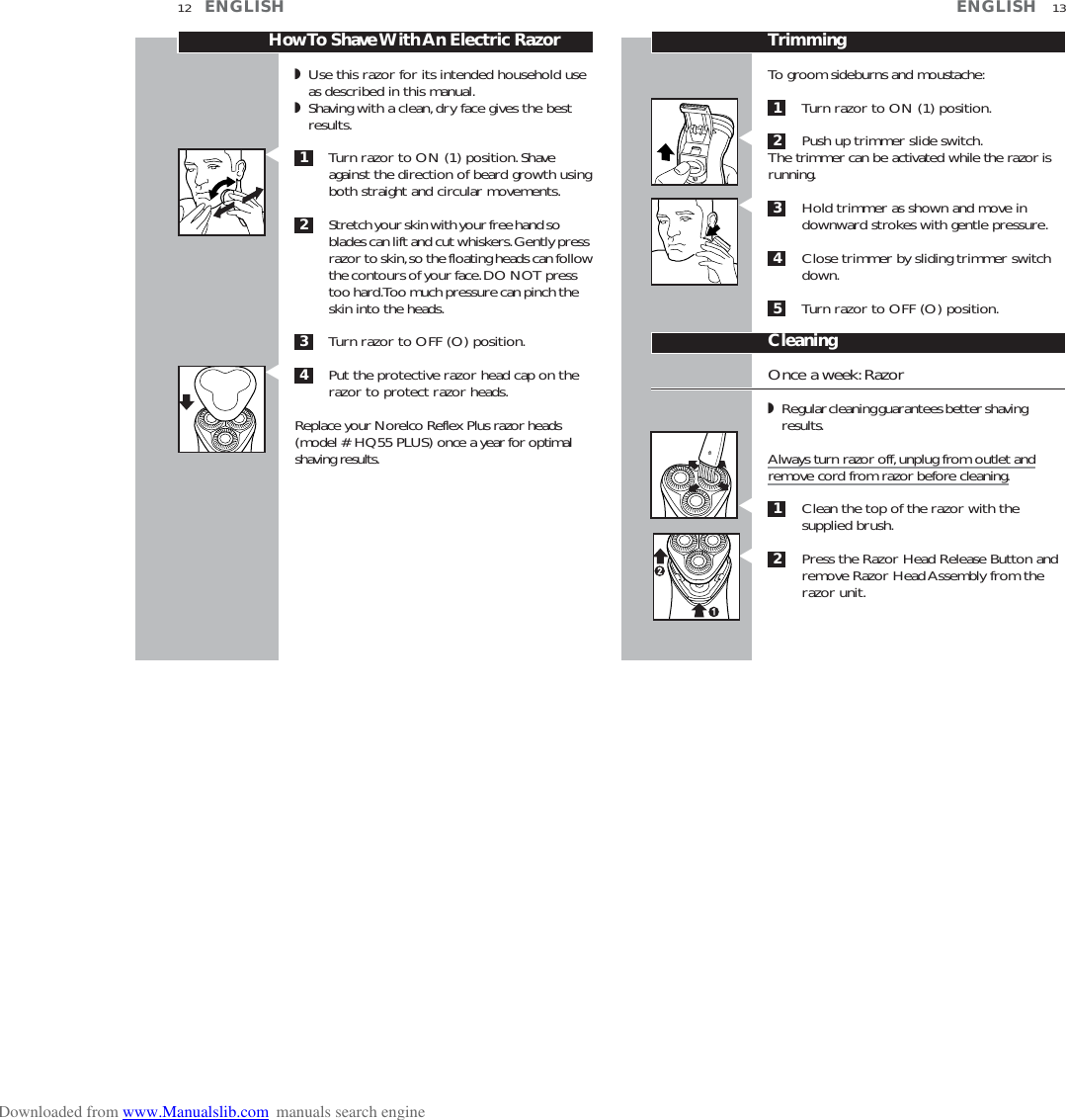 Page 7 of 10 - Philips-Norelco Philips-Norelco-Reflex-Plus-6-6843Xl-Users-Manual- ManualsLib - Makes It Easy To Find Manuals Online! Philips-norelco-reflex-plus-6-6843xl-users-manual