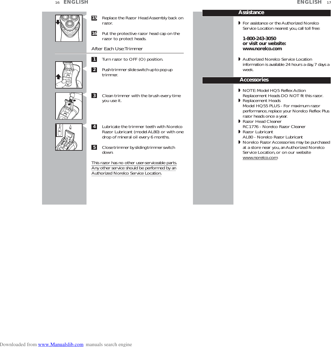 Page 9 of 10 - Philips-Norelco Philips-Norelco-Reflex-Plus-6-6843Xl-Users-Manual- ManualsLib - Makes It Easy To Find Manuals Online! Philips-norelco-reflex-plus-6-6843xl-users-manual