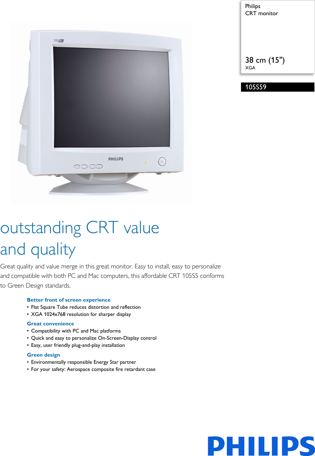 Philips 105s59 97 Crt Monitor User Manual Leaflet 105s59 97 Pss