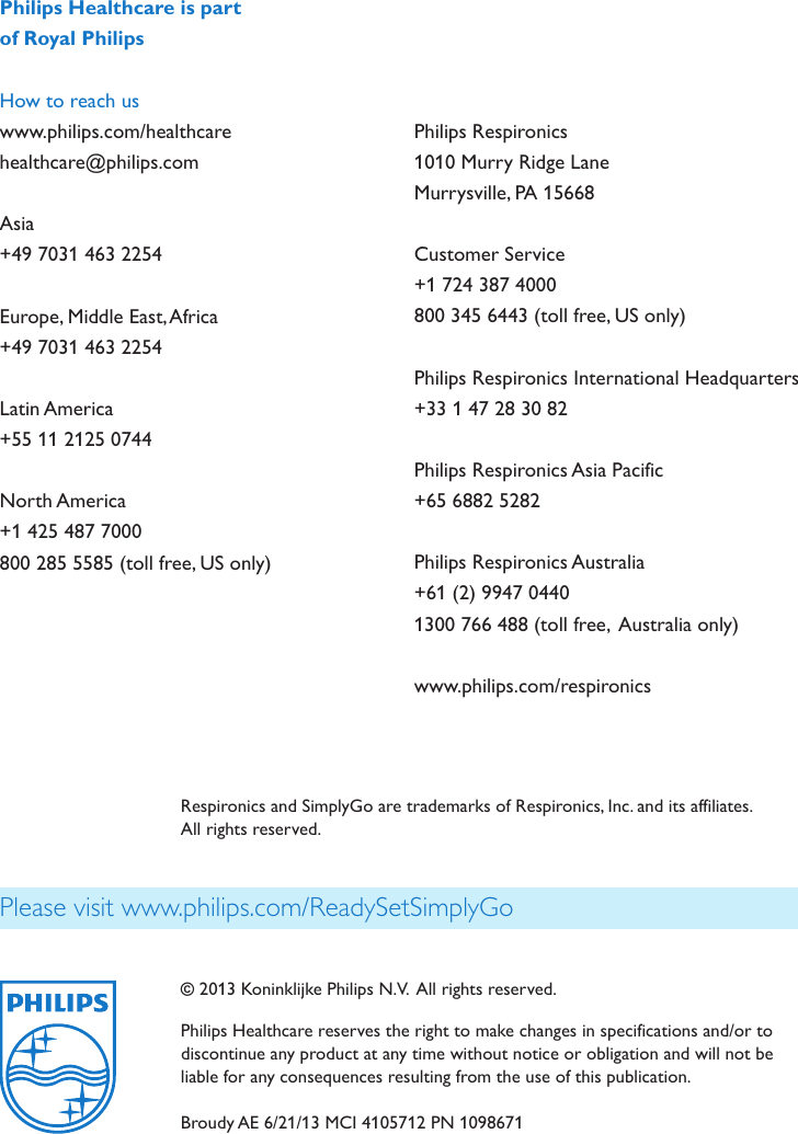 Page 8 of 8 - Philips 1068987 _ User Manual Product Brochure Simply Go Portable Oxygen Concentrator A61ec10d8b1d465fb4b2a77c0166bd4f