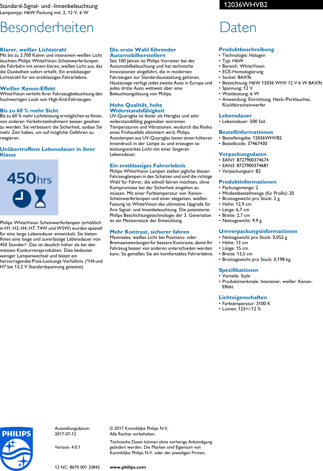 Philips 12036WHVB2 Leaflet Released Germany German User Manual 