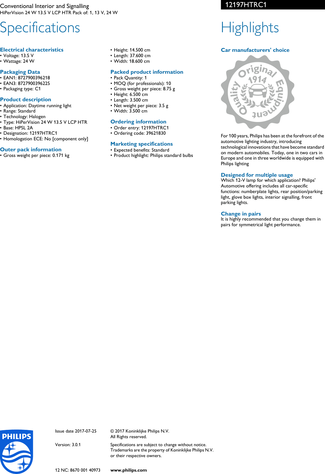 Page 2 of 2 - Philips 12197HTRC1 Leaflet Released United Kingdom (English)  User Manual Pss Enggb
