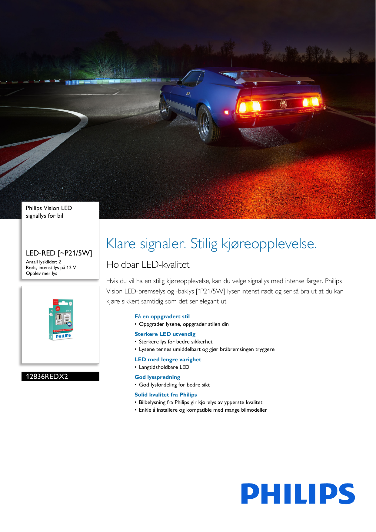 Page 1 of 2 - Philips 12836REDX2 Leaflet Released Norway (Norwegian)  User Manual Hefte Pss Norno