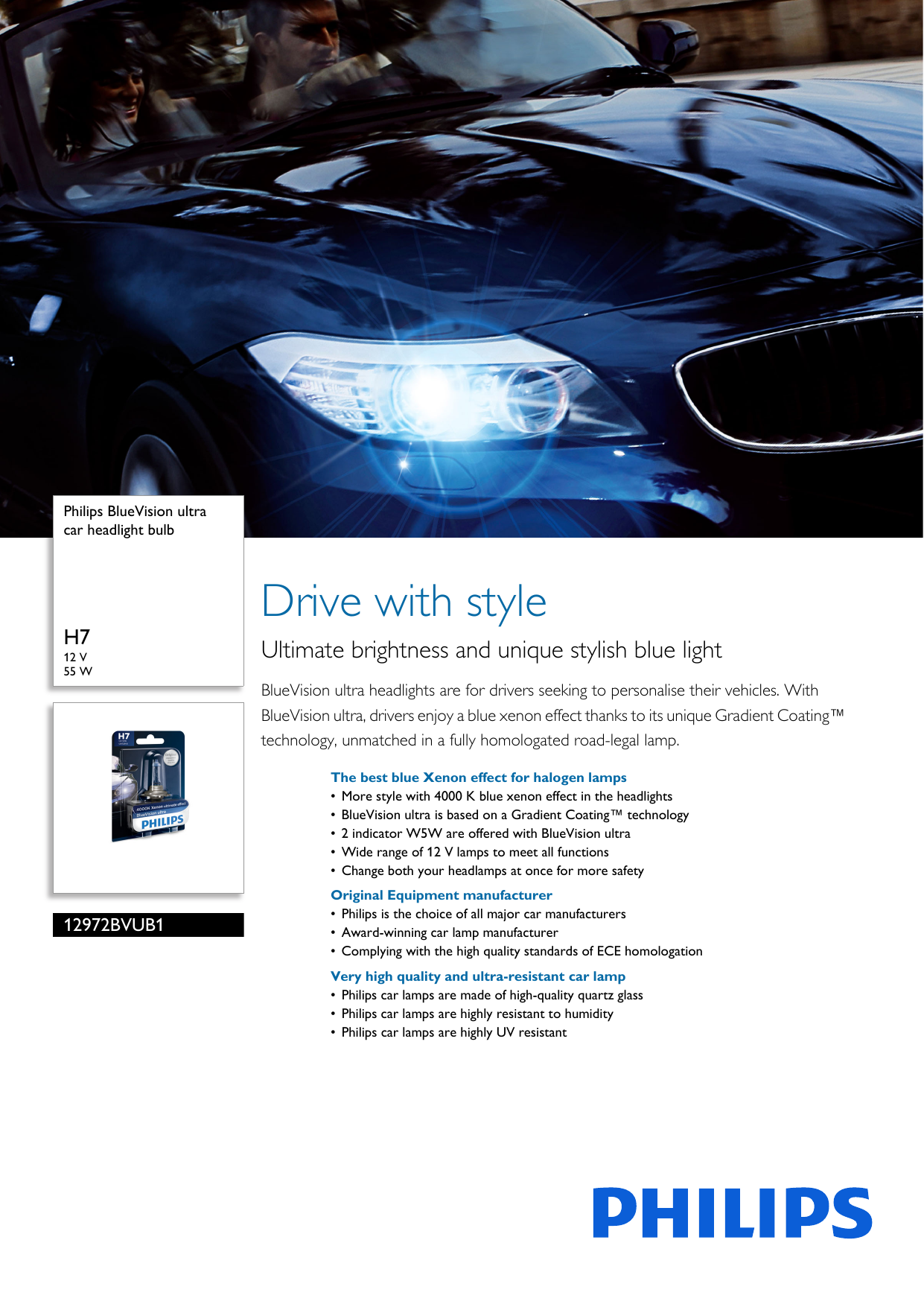 Page 1 of 3 - Philips 12972BVUB1 Car Headlight Bulb User Manual Leaflet Pss Enggb