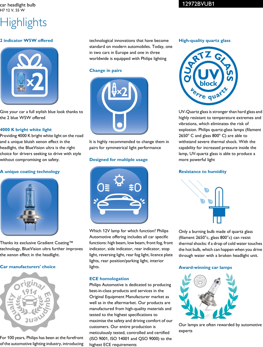 Page 2 of 3 - Philips 12972BVUB1 Car Headlight Bulb User Manual Leaflet Pss Enggb