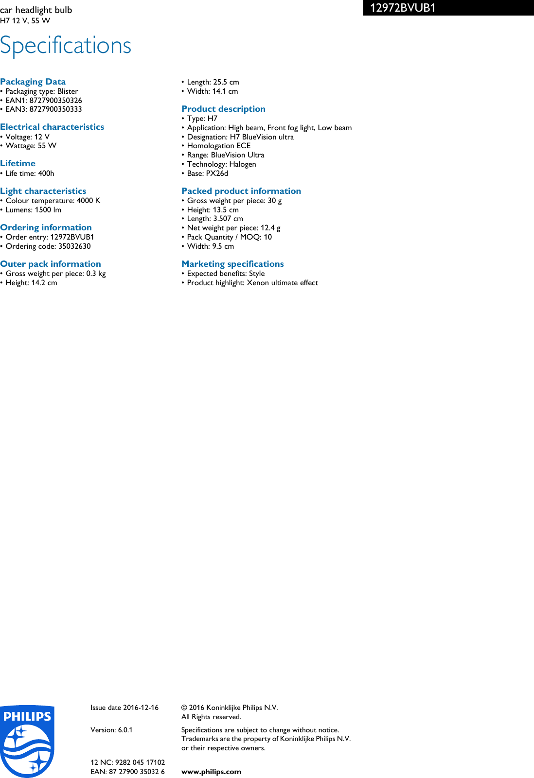 Page 3 of 3 - Philips 12972BVUB1 Car Headlight Bulb User Manual Leaflet Pss Enggb