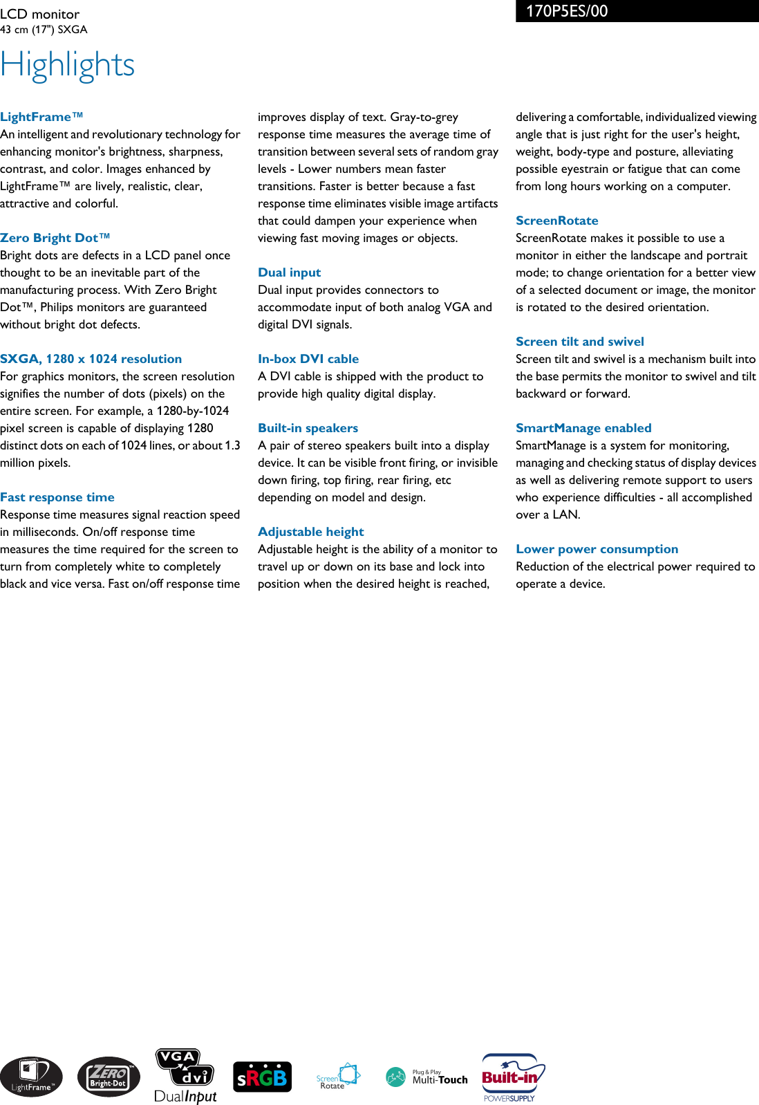 Page 2 of 3 - Philips 170P5ES/00 LCD Monitor With LightFrame™ Hefte 170p5es 00 Pss