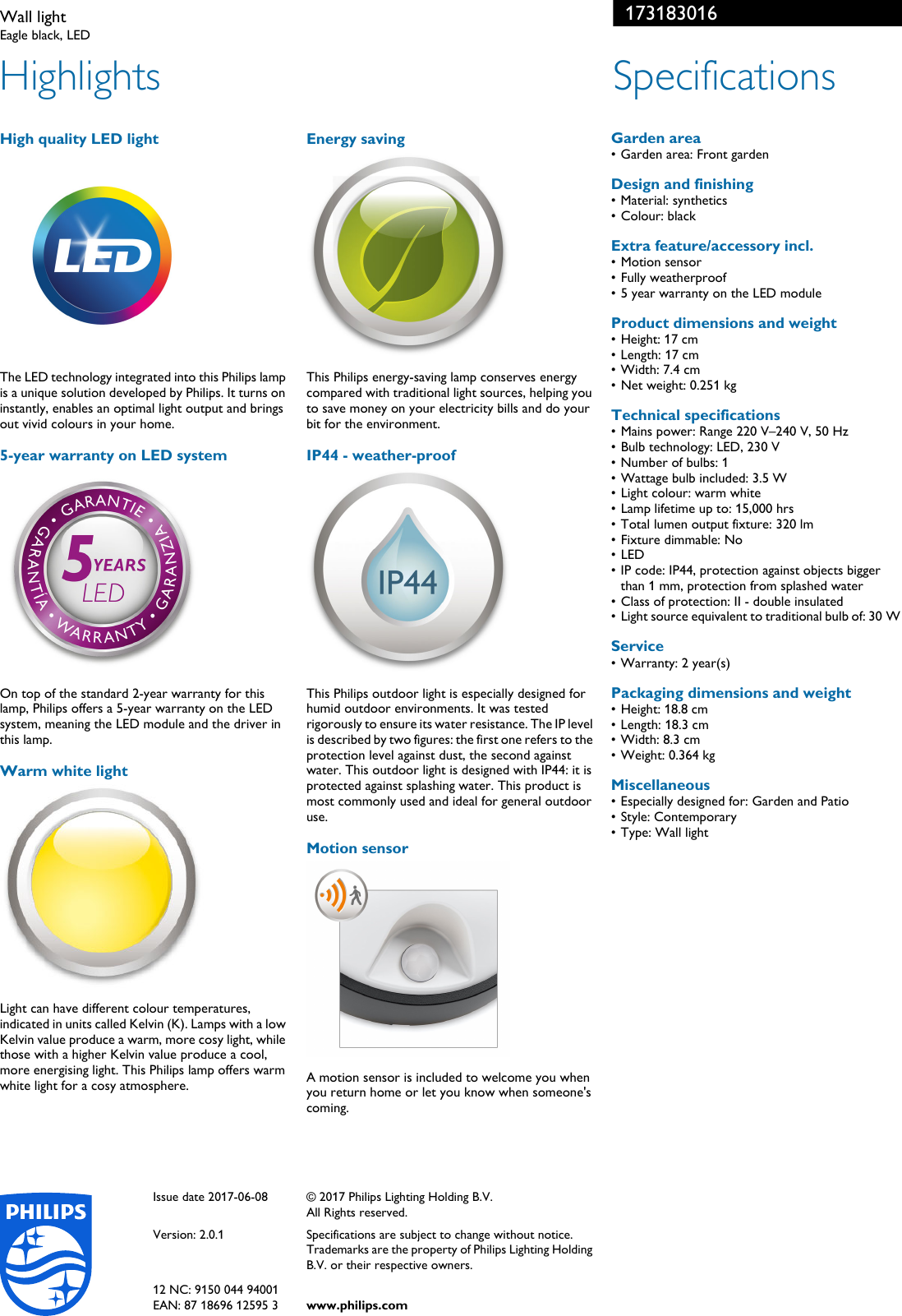 Page 2 of 2 - Philips 17318/30/16 173183016 Wall Light User Manual Leaflet Pss Enggb