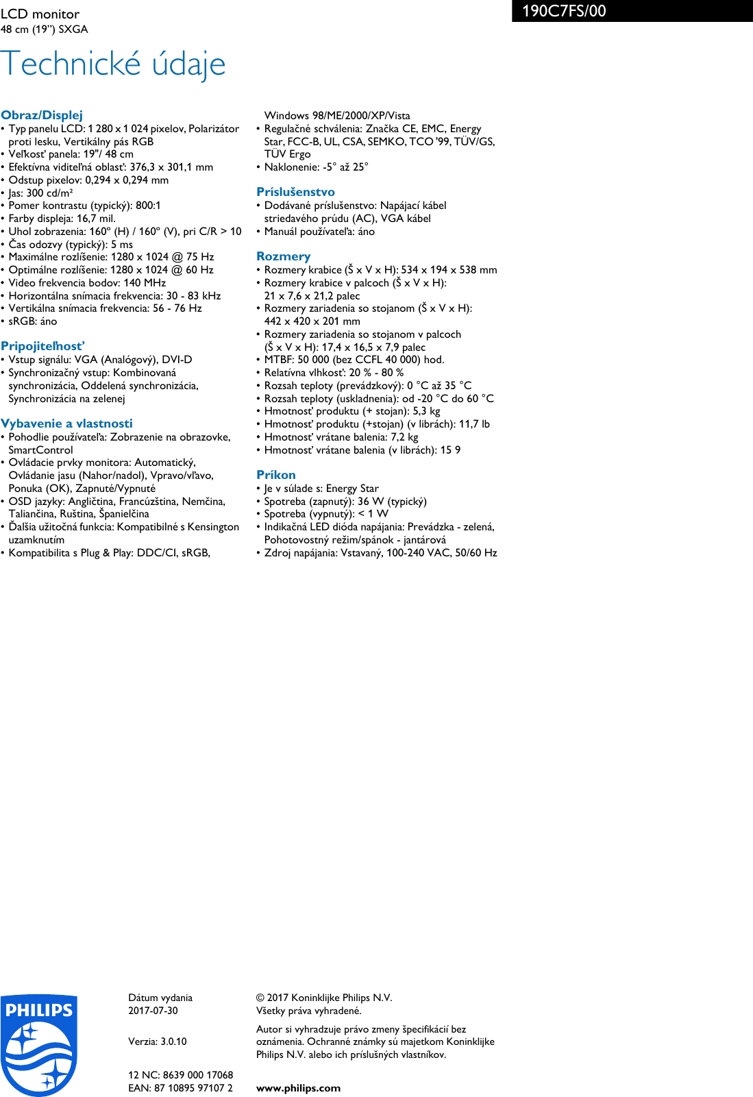 Page 3 of 3 - Philips 190C7FS/00 LCD Monitor 190c7fs 00 Pss Slksk