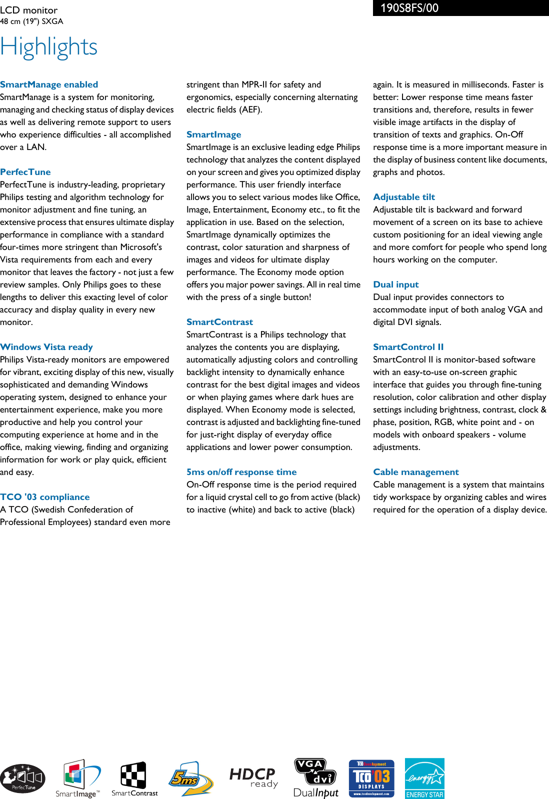 Page 2 of 3 - Philips 190S8FS/00 LCD Monitor 190s8fs 00 Pss Aenbe