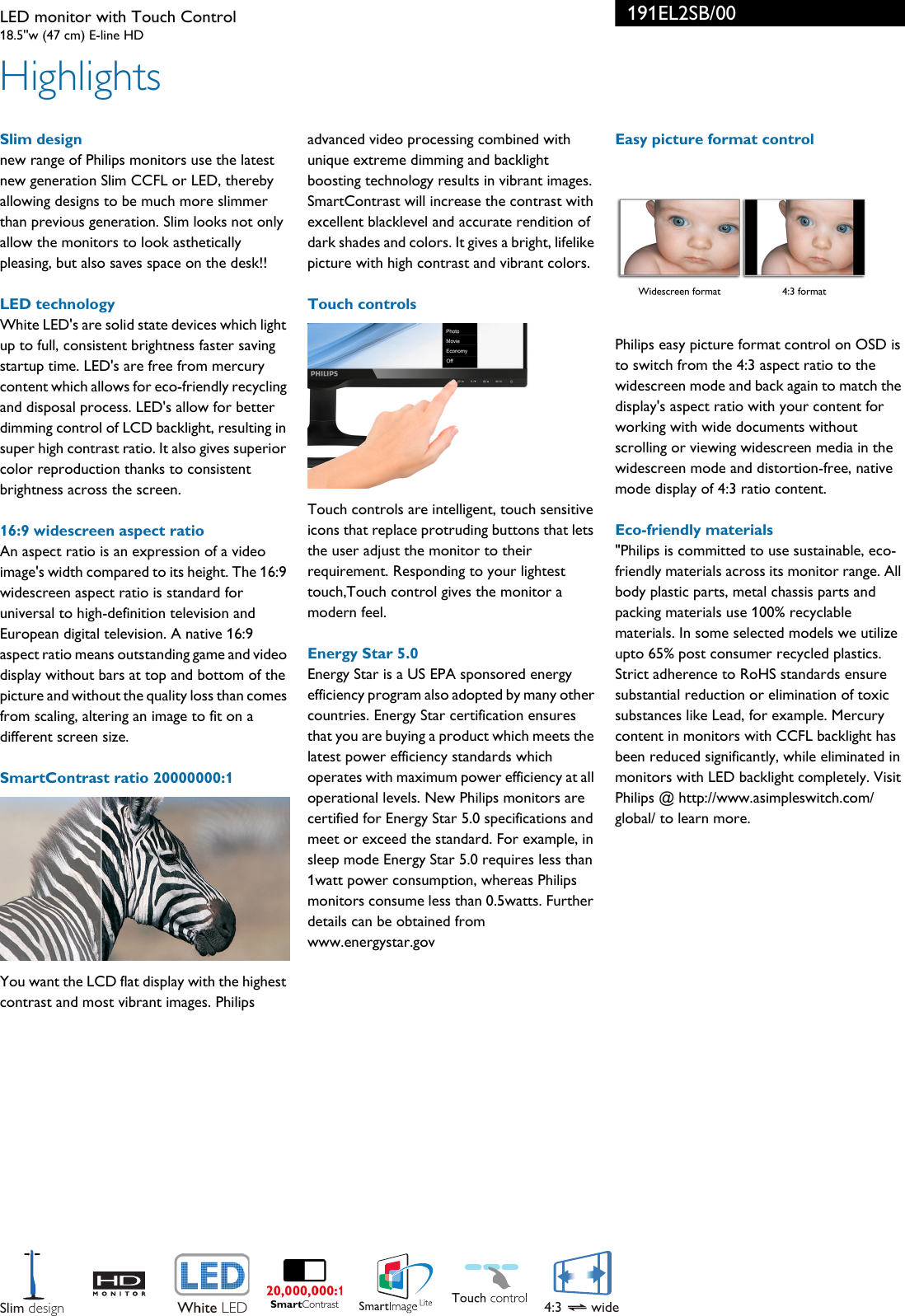 Page 2 of 3 - Philips 191EL2SB/00 LED Monitor With Touch Control 191el2sb 00 Pss Aenin