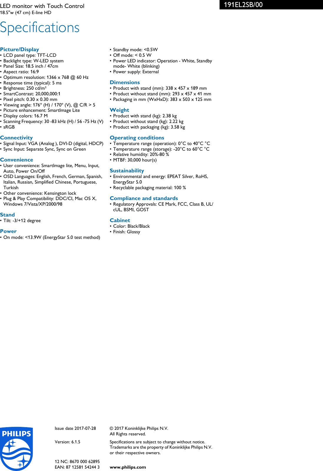 Page 3 of 3 - Philips 191EL2SB/00 LED Monitor With Touch Control 191el2sb 00 Pss Aenin