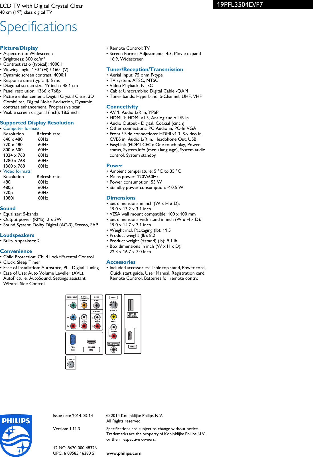 Page 3 of 3 - Philips 19PFL3504D/F7 LCD TV With Digital Crystal Clear User Manual Leaflet 19pfl3504d F7 Pss Aenus