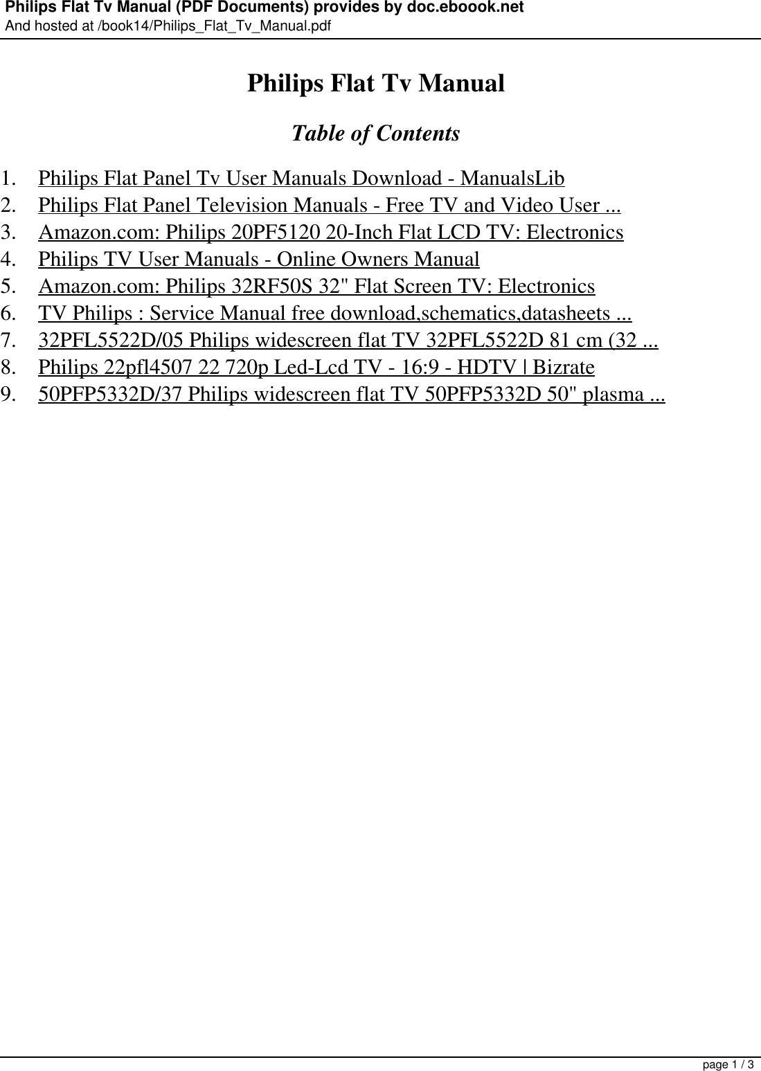 Page 1 of 3 - Philips 20PF5120 Flat Tv Manual User  To The 46a24d8f-37fa-48db-ba8b-3a8ca3d081a3