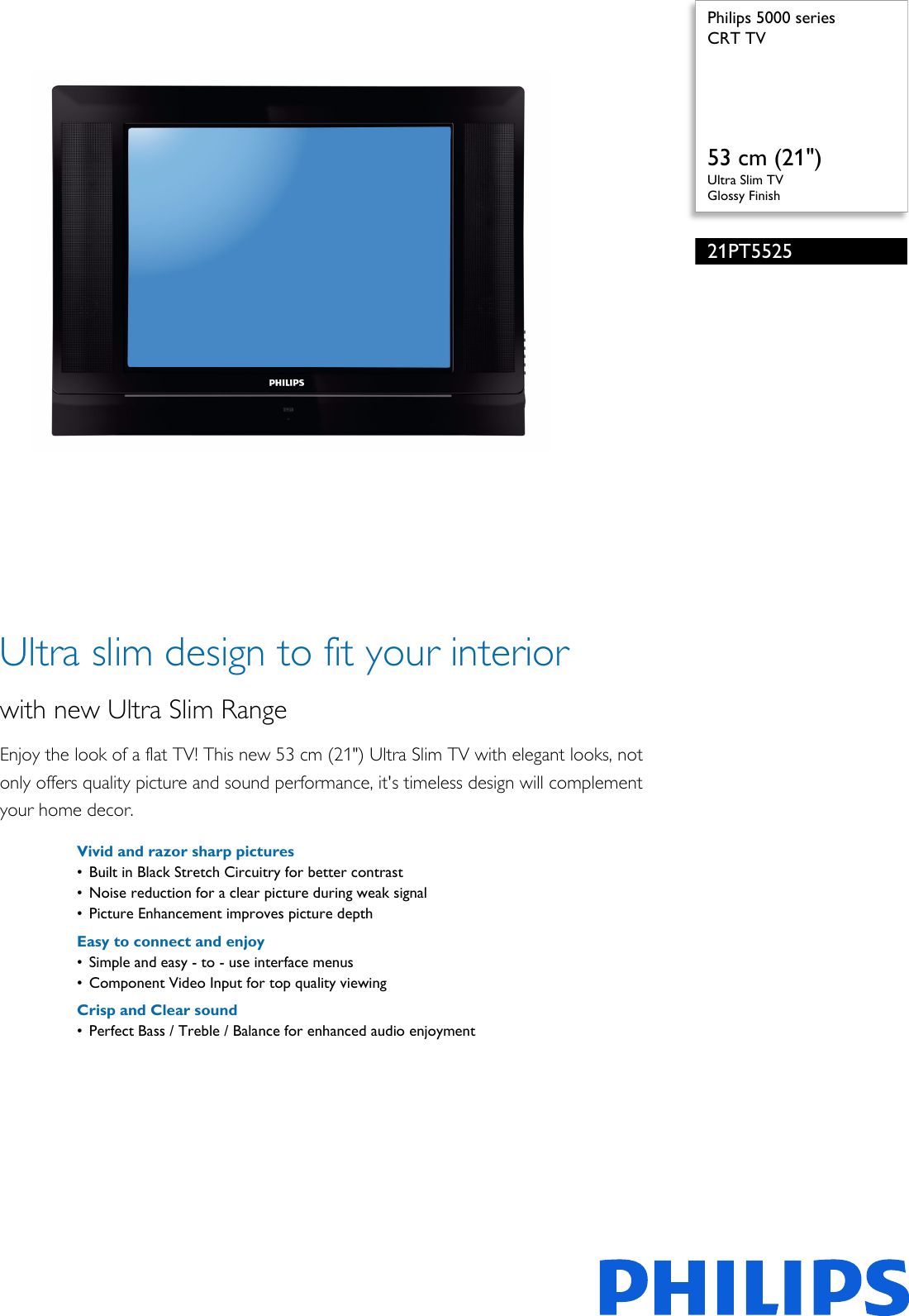 Page 1 of 2 - Philips 21PT5525/V7 CRT TV User Manual Leaflet 21pt5525 V7 Pss Aenin