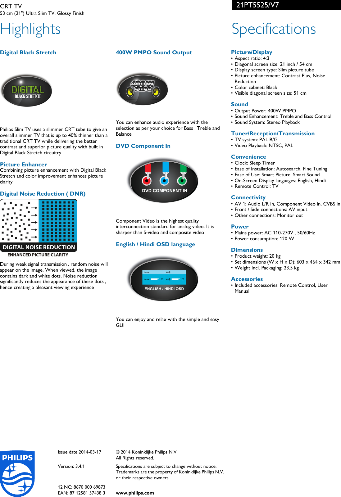 Page 2 of 2 - Philips 21PT5525/V7 CRT TV User Manual Leaflet 21pt5525 V7 Pss Aenin