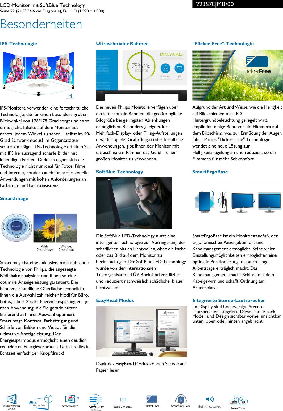 Philips 223S7EJMB 00 Leaflet 223S7EJMB 00 Released Germany German 
